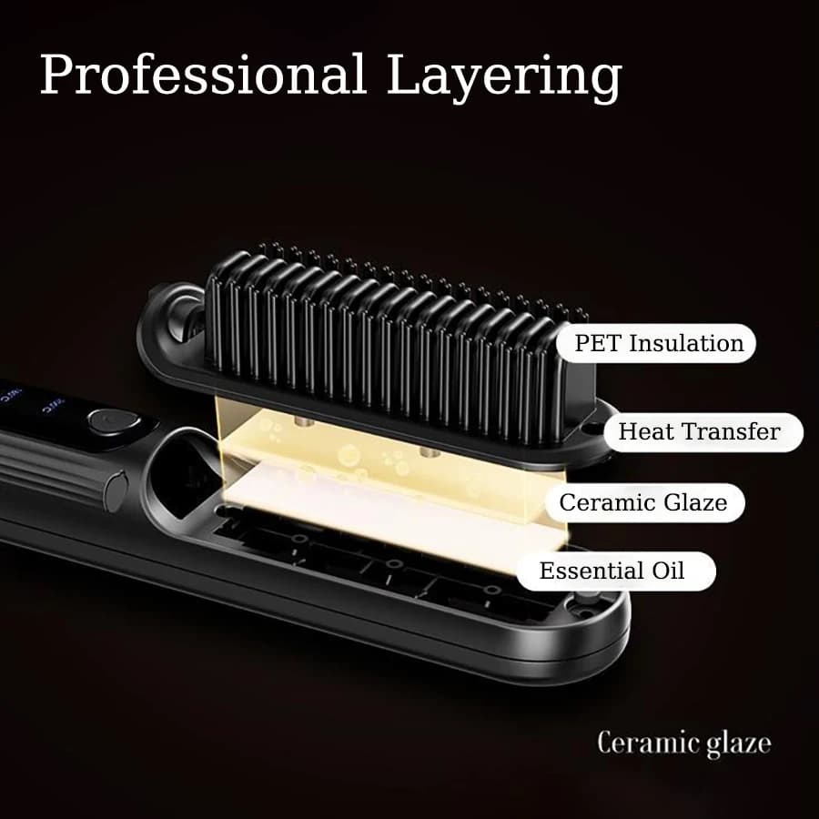 Portable Usb Rechargeable Cordless Negative Ion Electric Heated Mini Hair Straightener Brush With Led Screen