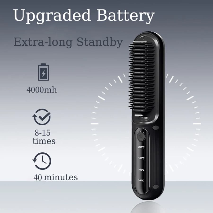 Portable Usb Rechargeable Cordless Negative Ion Electric Heated Mini Hair Straightener Brush With Led Screen