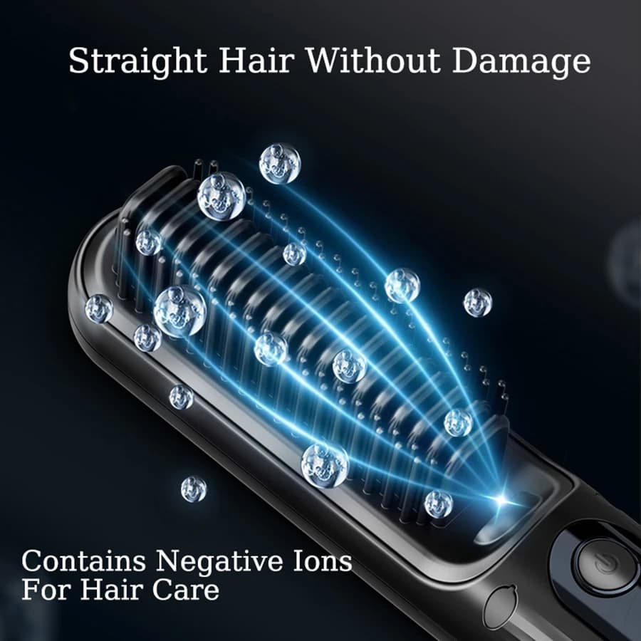 Portable Usb Rechargeable Cordless Negative Ion Electric Heated Mini Hair Straightener Brush With Led Screen